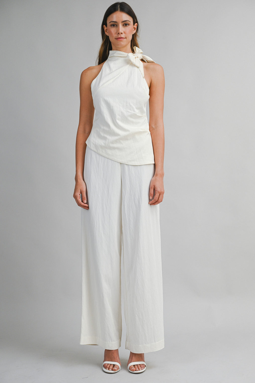 Halter Neck Stitched Top And Wide-leg Pants Set