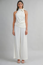 Halter Neck Stitched Top And Wide-leg Pants Set