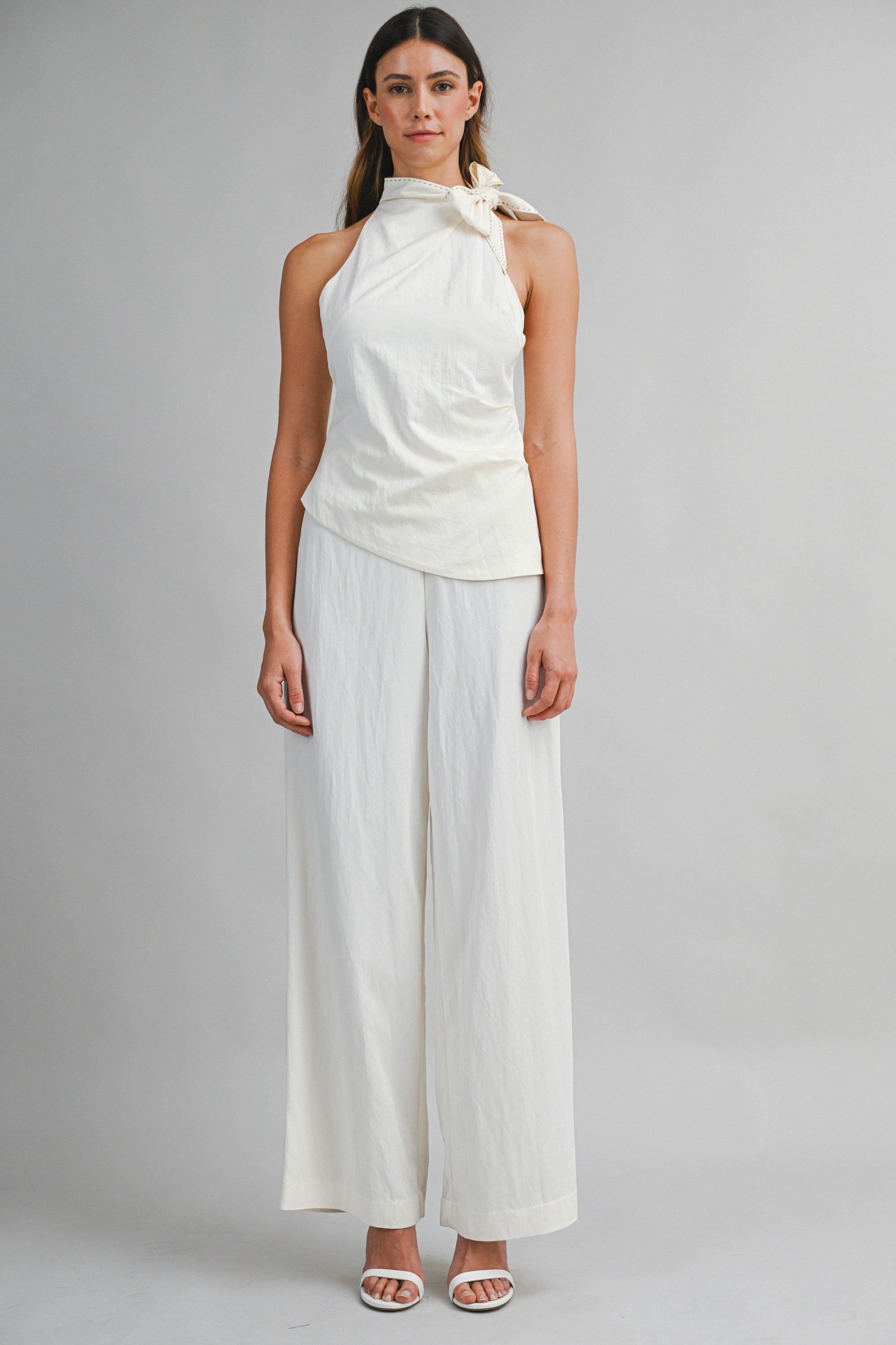 Halter Neck Stitched Top And Wide-leg Pants Set