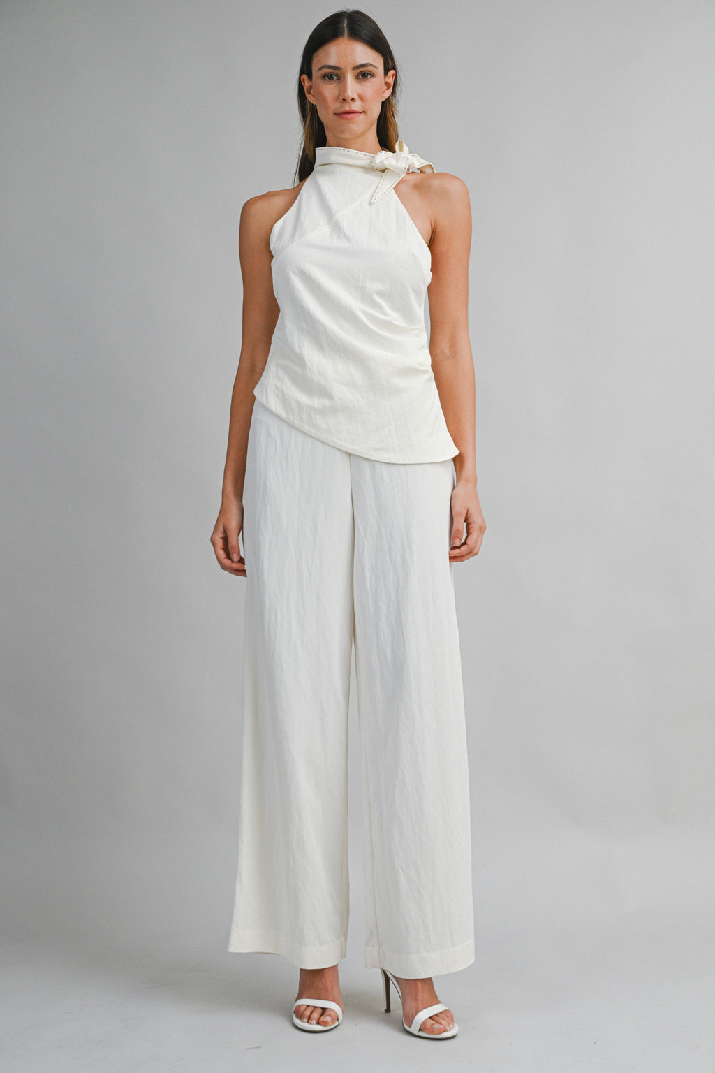 Halter Neck Stitched Top And Wide-leg Pants Set