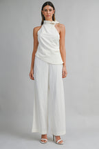 Halter Neck Stitched Top And Wide-leg Pants Set