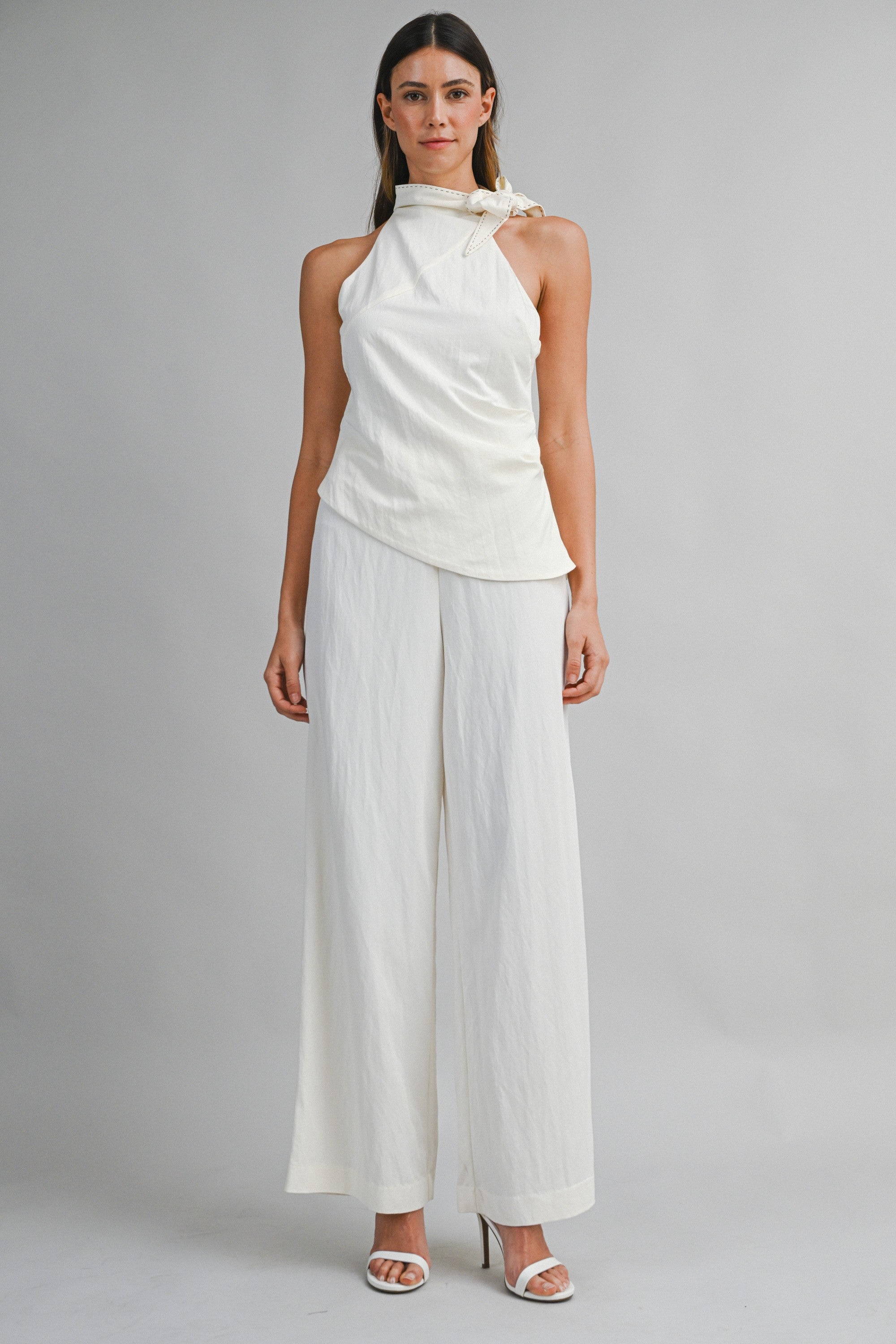 Halter Neck Stitched Top And Wide-leg Pants Set