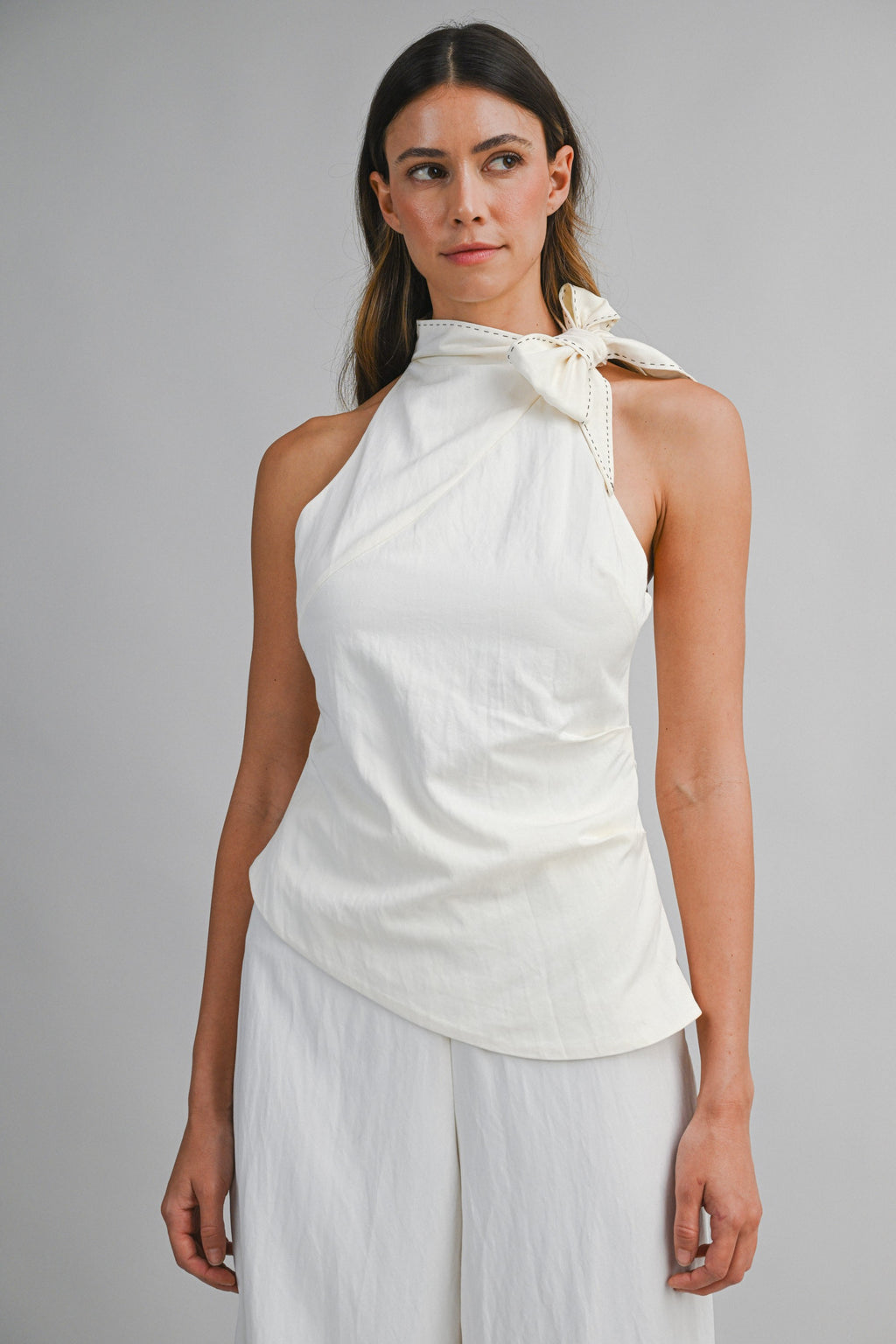Halter Neck Stitched Top And Wide-leg Pants Set