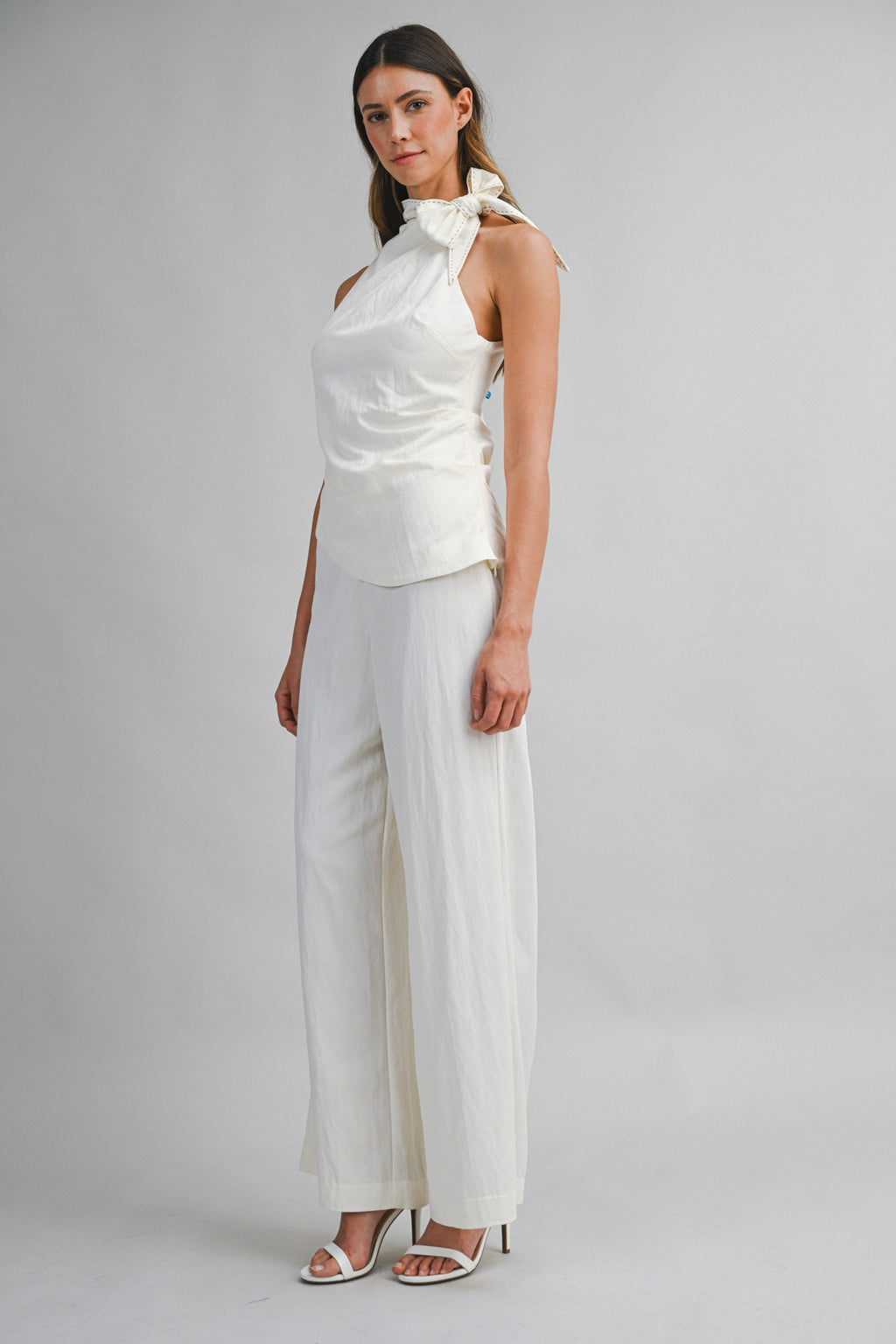 Halter Neck Stitched Top And Wide-leg Pants Set