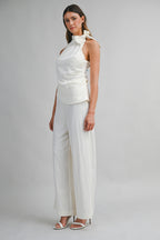 Halter Neck Stitched Top And Wide-leg Pants Set