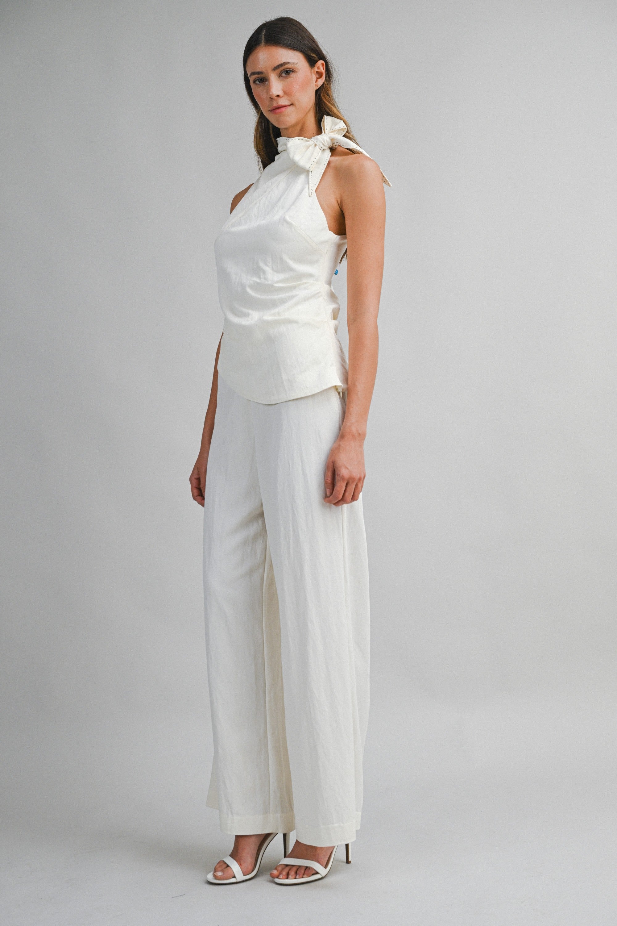 Halter Neck Stitched Top And Wide-leg Pants Set