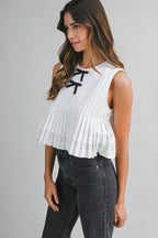 Pintuck Pleated Front Bow Detail Top