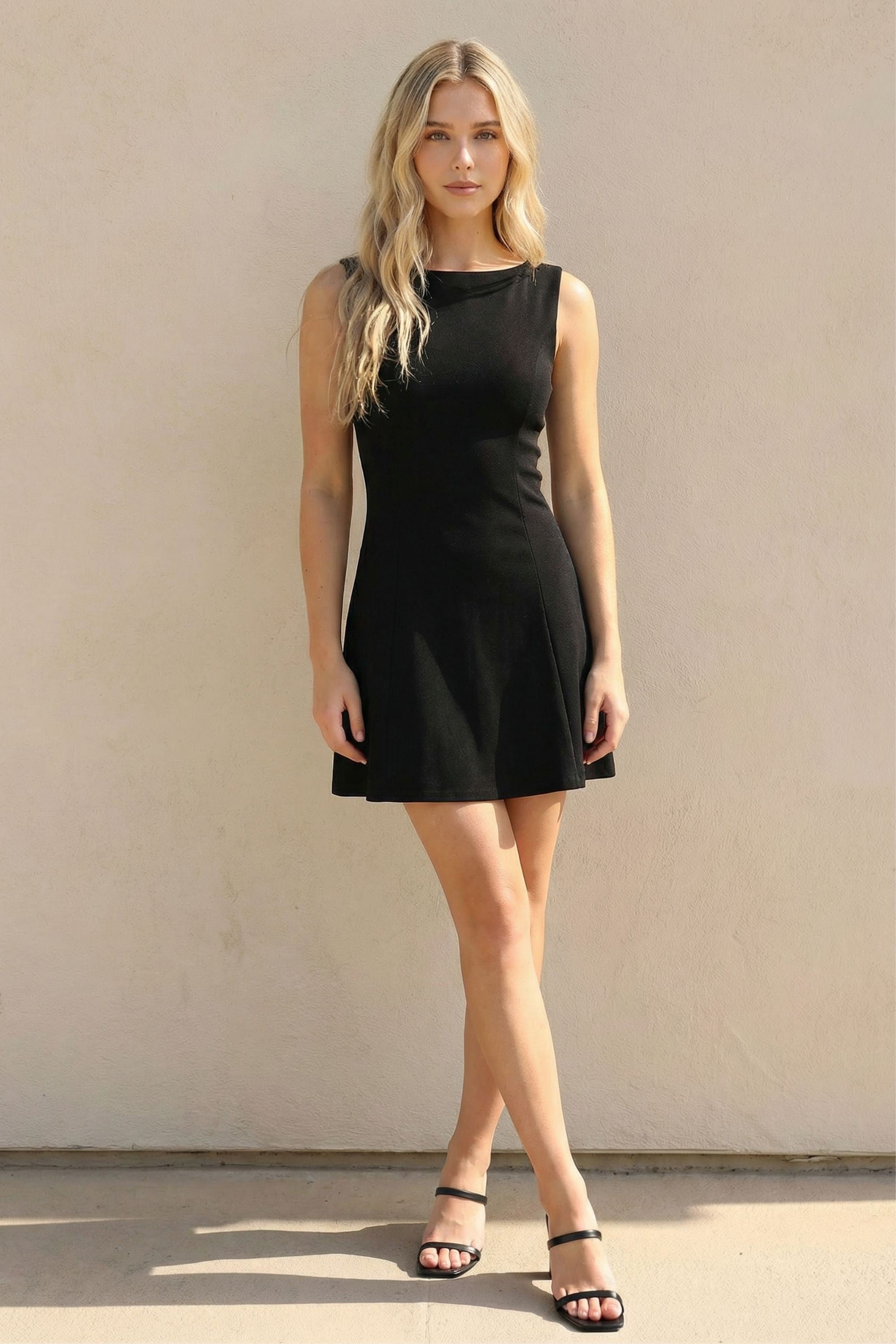 Charlee Sleeveless Stretch Linen Mini Dress (Black)