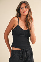 Black Ruched Bust Strappy Cami Top