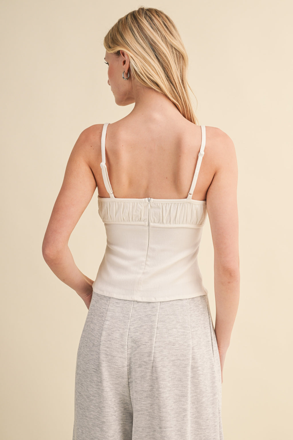 Off White Ruched Bust Strappy Cami Top
