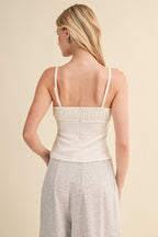 Off White Ruched Bust Strappy Cami Top