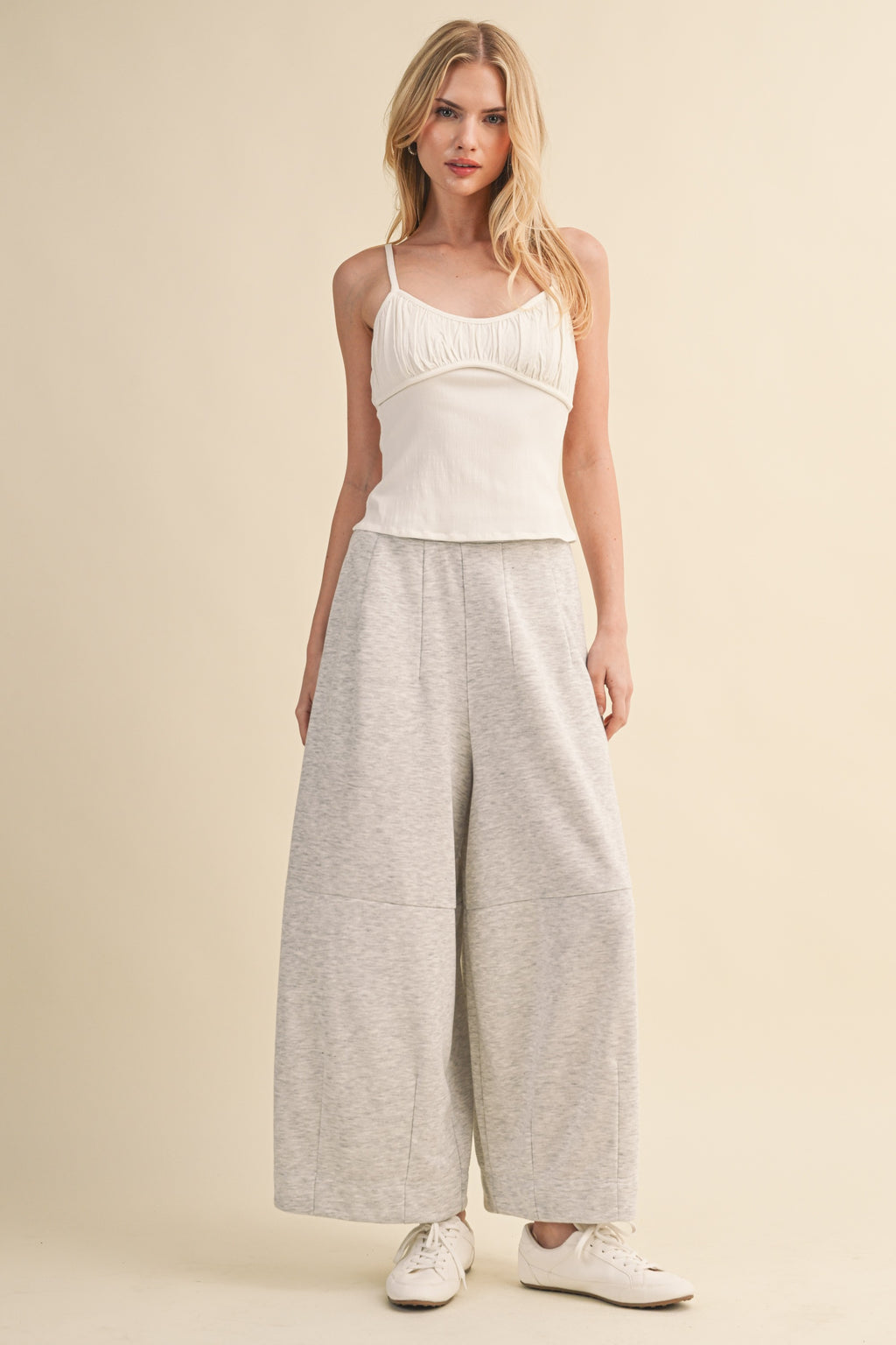 Off White Ruched Bust Strappy Cami Top