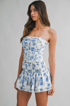 Kendra Floral Print Ruched Corset Top And Skort Set