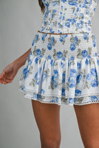 Kendra Floral Print Ruched Corset Top And Skort Set