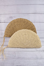 Straw Woven Half Moon Clutch Bag Straw Woven Half Moon Clutch Bag (Beige)