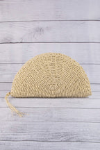 Straw Woven Half Moon Clutch Bag Straw Woven Half Moon Clutch Bag (Beige)