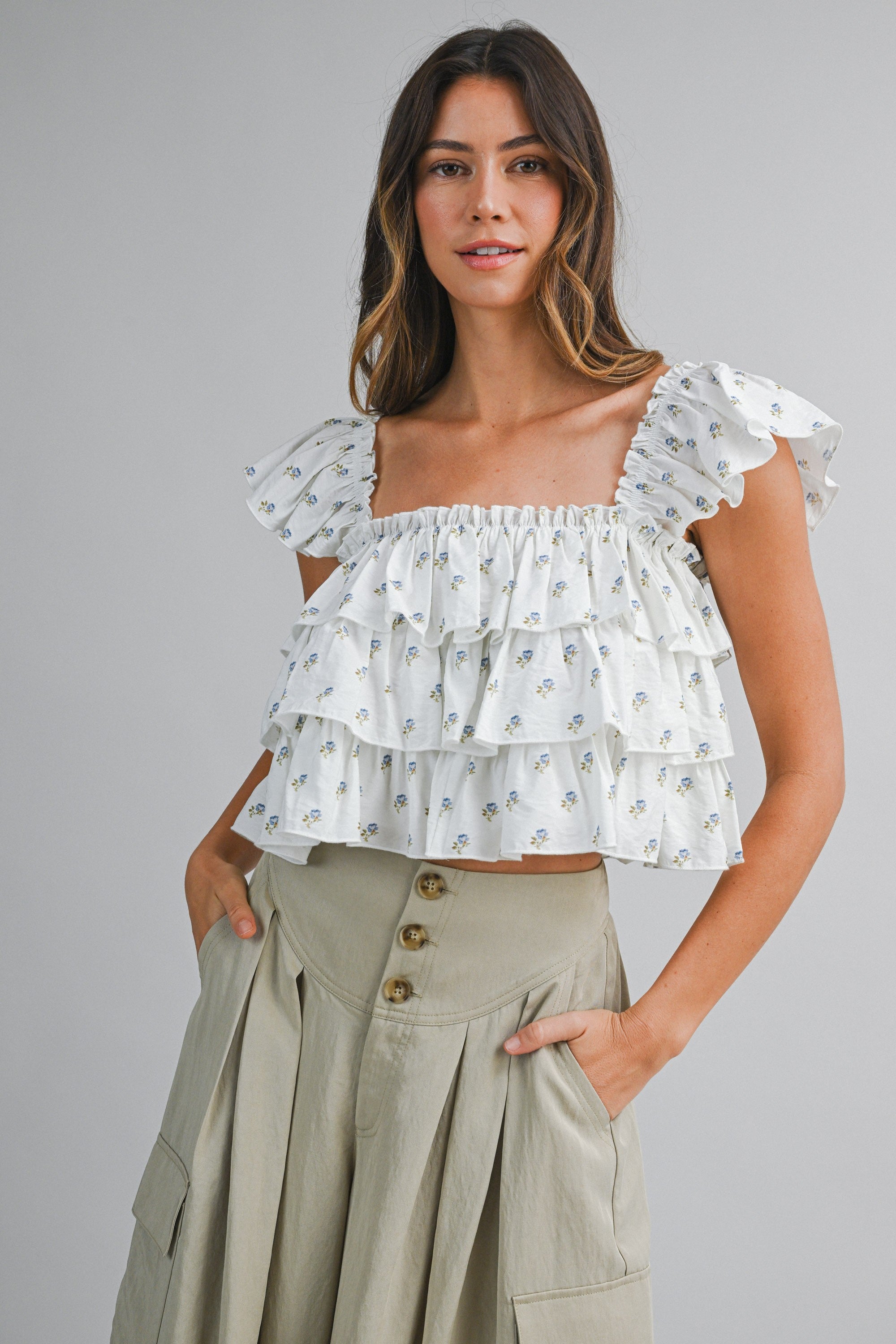 Daisy Veil Ruffle Blouse (Off White)