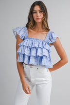 Daisy Veil Ruffle Blouse (Blue)
