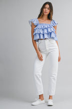 Daisy Veil Ruffle Blouse (Blue)