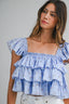 Daisy Veil Ruffle Blouse (Blue)