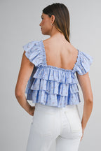 Daisy Veil Ruffle Blouse (Blue)