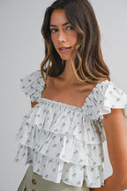 Daisy Veil Ruffle Blouse (Off White)