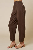 High Waist Taper Pants With Pockets (Brown)