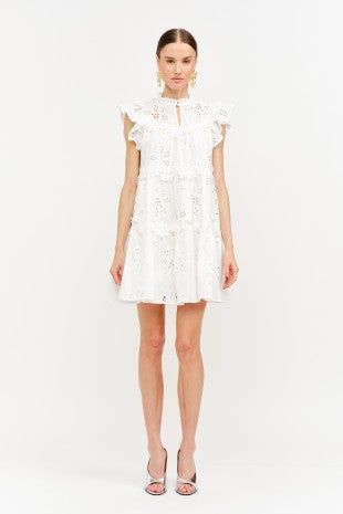 White Lacy Ruffle Mini Dress