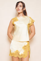 Gold Fore Asymmetrical Lace Panel Top