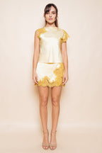 Gold Fore Asymmetrical Lace Panel Top