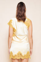 Gold Fore Asymmetrical Lace Panel Top