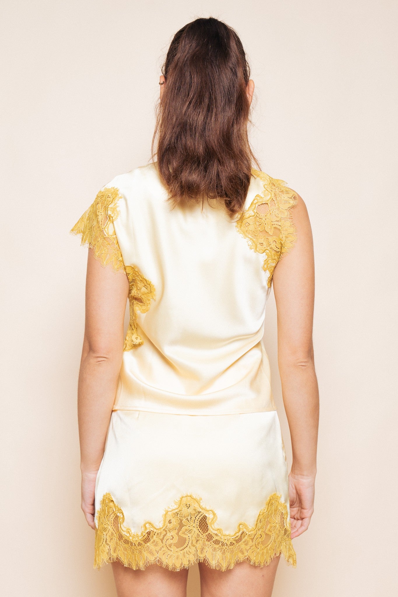 Gold Fore Asymmetrical Lace Panel Top