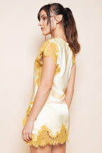 Gold Fore Asymmetrical Lace Panel Top