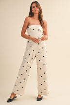 Polkadot Stretch Twill Strapless Wide Leg Jumpsuit