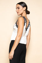 Ivory Contrast Lace Tie Front Tank Top