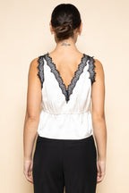 Ivory Contrast Lace Tie Front Tank Top