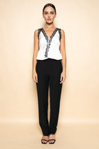Ivory Contrast Lace Tie Front Tank Top
