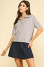 Ribbed Short Sleeve Polo Sweater (Heather Grey)