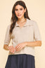 Ribbed Short Sleeve Polo Sweater (Oatmeal)