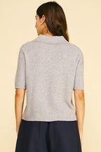 Ribbed Short Sleeve Polo Sweater (Heather Grey)