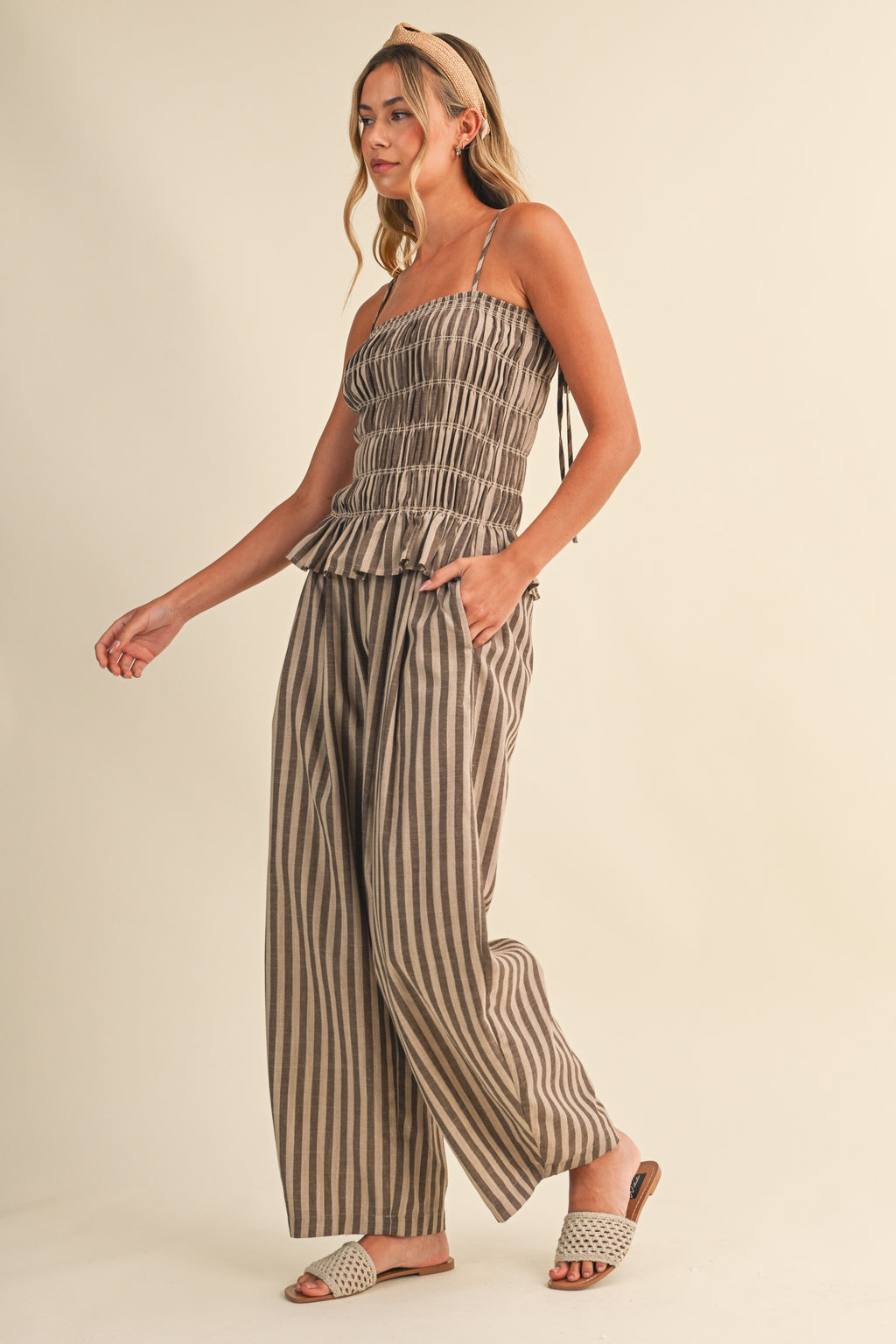 Jackie Smocked Peplum Jumpsuit