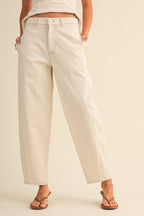 Stretch Twill Structured Peplum Top And Barrel Pants (Cream)