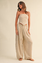 Klesis Striped Smocked Back Tie Handkercheif Top And Barrel Pants