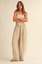 Klesis Striped Smocked Back Tie Handkercheif Top And Barrel Pants