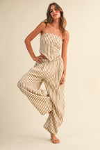 Klesis Striped Smocked Back Tie Handkercheif Top And Barrel Pants