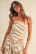 Klesis Striped Smocked Back Tie Handkercheif Top And Barrel Pants