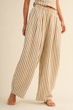 Klesis Striped Smocked Back Tie Handkercheif Top And Barrel Pants