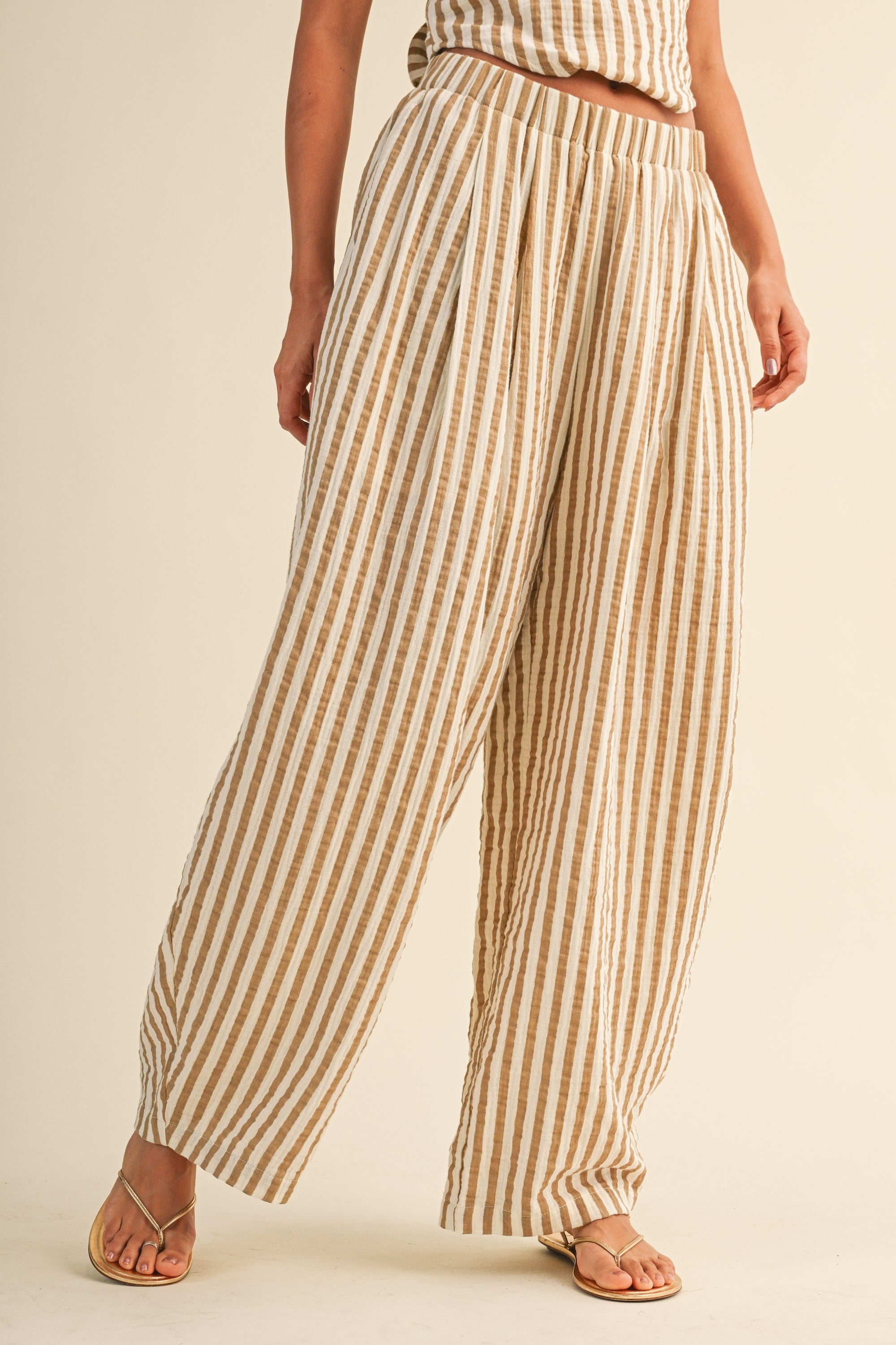 Klesis Striped Smocked Back Tie Handkercheif Top And Barrel Pants