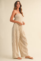 Klesis Striped Smocked Back Tie Handkercheif Top And Barrel Pants