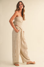Klesis Striped Smocked Back Tie Handkercheif Top And Barrel Pants